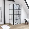 MARWELL Duschwand in modernem Design 90 + 40 x 195 cm - Trennwand aus Glas mit matt schwarzen Wandprofil - Einscheibensicherheitsglas für höchste Sicherheit - Montage auf Duschwanne oder Fliesen
