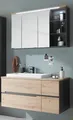 möbelando Badezimmer-Set >Memphis< 110x176x53 cm 2-teiliges Set, Grau Artisan Eiche Dekor, MDF tiefziehfoliert, Softclose, LED-Spiegelschrank, mineralisches Waschbecken,Griffmulden, hängend, zerlegt