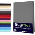 Buymax Topper Spannbettlaken Jersey Spannbetttuch 100% Baumwolle Bettlaken bis 12 cm Matratzenhöhe, 140x200 cm, Anthrazit-Grau - Grau/Hellgrau