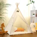 LIONHERZ® DAS ORIGINAL Tipi Zelt für Kinder aus 100% Baumwolle mit Matte, Stabilisator, Federdeko & Tasche [Stabil] Spielzelt Kinderzimmer | Indoor Kinderzelt| Spielhöhle Tippi Zelt (Reinweiß)