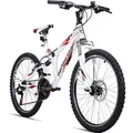 Bergsteiger Montreal 24 Zoll Kinderfahrrad, geeignet für 8, 9, 10, 11 Jahre, Shimano 18 Gang-Schaltung, Mountainbike mit Vollfederung, Jungen-Fahr... - Weiß/Rot