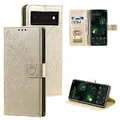 CoverKingz Handy Case kompatibel mit Google Pixel 7 - Handy Cover mit Kartenfach Phonecase - Smartphone Hülle klappbar Motiv Mandala Gold