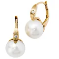 Ohrringe Ohrhänger Boutons mit Perlen & Diamanten, 585 Gold mattiert, Ohrschmuck