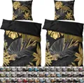 SANILO® Bettwäsche 135x200 cm, 100% feinste Baumwolle, 4-teilig, Bettbezug, Kissenbezug 80x80cm - Golden Leaves