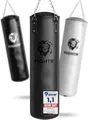 FIGHTR® Boxsack gefüllt/ungefüllt - extrem robust & langlebig | Boxsack Set inkl. 4-Punkt-Stahlkette für Boxen, Kickboxen, MMA, Muay Thai und weitere Kampfsportarten (gefüllt, All Black)