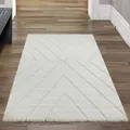 CARPETIA Skandinavisch Teppich Wohnzimmerteppich Hochflor Rautenmuster weiß Creme-beige, 80 x 150 cm