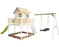 Spielhaus mit Stelzen axi Liam 613 x 277 cm Holz braun inkl. grüne Rutsche, schw