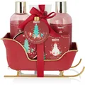 BRUBAKER 6-tlg. Bade- und Dusch Set Geschenkset Schlitten Rot Weihnachten
