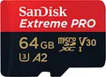 SanDisk 64 GB Extreme PRO microSDXC-Karte + SD-Adapter + RescuePRO Deluxe, bis zu 200 MB/s, mit A2 App Performance, UHS-I, Class 10, U3, V30
