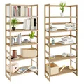 Casaria® 2X Badregal Standregal Holz 5 Böden 58x27x136cm Groß Stehend Offen 50kg Belastbarkeit Kiefer Bad Badezimmer Küche Wohnzimmer Keller Regal Natur