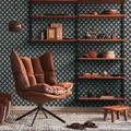 Vliestapete Kreismuster Linien Textilstruktur Blau Orange 39537-1 (4,37€/1qm)