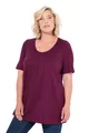 Ulla Popken Damen große Größen Übergrößen Plus Size T-Shirt, Zierfalten, A-Linie, Rundhals, Halbarm, Modal dunkle Beere 42+ 796473544-42+