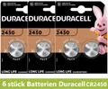 6 Stück Knopfzelle Duracell Long Life Lithium Batterie CR2450 DL2450 ECR2450