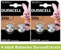 4 Stück Knopfzelle Duracell Long Life Lithium Batterie CR2450 DL2450 ECR2450