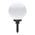 SellTec Kugelleuchte aussen, Gartenlampe weiß | Außenleuchte spritzwassergeschützt | Gartenleuchte, E27 Fassung | Kugellampe mit Erdspieß & 5 Meter Kabelleitung (Weiß, 20cm)