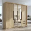 Geräumiger vier-türiger Kleiderschrank VIVO mit Schubladen und Metallgriffen – modernes Design - Braun