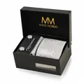 Massi Morino Krawatte Paisley Grau mit Einstecktuch Set Herren inkl. Manschettenknöpfe, Krawattennadel und Geschenkbox | Männer Krawattenset zur Hochzeit