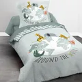 Kinderbettwäsche Set mit Tieren 135x200 80x80 cm Blaues Motiv mit Weltkugel und Spruch aus 100% Baumwolle mit Reißverschluss