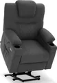 M MCombo Fernsehsessel mit Aufstehhilfe Elektrisch, Relaxsessel mit Liegefunktion, Massagesessel mit Wärmefunktion, Rückenlehne &Fußstütze Getrennt Verstellbar, Seniorensessel für Wohnzimmer, Mikrofaser-Stoff, 7565 (Dunkelgrau)