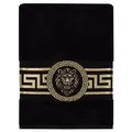 Belle Arti Handtücher Luxus Handtücher Gästehandtücher Badetücher Duschtücher Löwe Mäander, (1-St), 100% Baumwolle Frottee Löwenkopf eingestickt schwarz weiss gold Set schwarz 100 cm x 150 cm