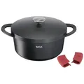 Tefal Kochtopf Trattoria, Schwarz, Edelstahl, 4,2 L, rund, 26x13.5x31 cm, backofengeeignet, hitzebeständige Griffe, mit Silikongriffen, Kochen, Töpfe, Kochtöpfe