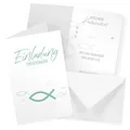 itenga Klappkarten Fisch DIN A6 6 Stück Einladungen Menükarten Postkarten Taufe Kommunion Konfirmation für Jungen und Mädchen (Kommunion Türkis)