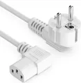 deleyCON 1m Kaltgerätekabel Netzkabel Stromkabel Schutzkontakt Stecker Typ F (CEE 7/7) 90° Gewinkelt auf C13 Buchse 90° Gewinkelt Rechts PC Computer Monitor Drucker Beamer - Weiß