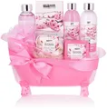 BRUBAKER Pflege-Geschenkset Wellness Geschenkset für Frauen Kirschblüten Duft, 8-tlg., Beauty Dusch- und Badeset für Damen, Pflegeset in Deko Badewanne, Rosa