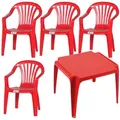 Gardenson Kinder-Gartenset, Rot, Kunststoff, 5-teilig, 37x61x38 cm, Stühle stapelbar, Gartenmöbel, Kinder-Gartenmöbel