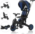 FableKids® FNN Dreirad 7in1 Kinderdreirad Kinder Lenkstange Fahrrad Baby Kinderwagen | Elternlenkung |Verdeck | ab 18 Monaten | 360° Sitz | Blau