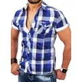 Reslad Kurzarmhemd Reslad Herren Kurzarm Hemd Oceanside RS-7065 (Kurzarmhemd) kariertes Kontrast Karohemd blau XXL