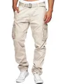 Indicode Herren William Cargohose aus Baumwolle m. 7 Taschen inkl. Gürtel | Outdoorhose Fog, 3XL