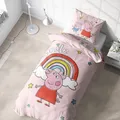 Kinderbettwäsche Peppa Wutz 135x200 für Mädchen und Jungen, 1x Kissenbezug 80x80 + Bettbezug 135x200, Geschenkidee Mädchen, Peppa Pig & George - Smile Regenbogen