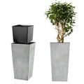 KADAX Pflanzkübel mit Innentopf, Höhe 68cm, Beton grau – Wetterfester Blumentopf für Innen & Außen, ideal für Garten, Balkon & Terrasse, zum Bepflanzen, Dekorieren und als stilvoller Übertopf