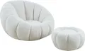 cosyou Sessel mit Hocker für Wohnzimmer & Schlafzimmer, Fernsehsessel Teddystoff - 360° drehbar weiß