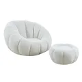 cosyou Sessel mit Hocker gemütlicher Teddystoff - runder Polstersessel für Wohnzimmer & Schlafzimmer, Relaxsessel drehbar für entspannte Abende beige, weiß, rosa - jetzt Farbe wählen (Weiß)