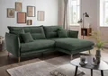 Ecksofa "Lazio modern und bequem, schmale Armlehnen, tolle Detailverarbeitung", zwei verschiedene Fußfarben wählbar, moosgrün, Zierkissen moosgrün B/H/T: 255 cm x 94 cm x 180 cm