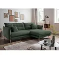 Ecksofa INOSIGN "Lazio modern und bequem, schmale Armlehnen, tolle Detailverarbeitung", grün (moosgrün, zierkissen moosgrün), B:255cm H:94cm T:180cm, 100% Polyester, Sofas, zwei verschiedene Fußfarben wählbar