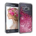 EAZY CASE Hülle kompatibel mit Samsung Galaxy J1 (2016) Schutzhülle mit Flüssig-Glitzer, Handyhülle, Schutzhülle, Back Cover mit Glitter Flüssigkeit, aus TPU/Silikon, Transparent/Durchsichtig, Pink