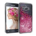 Für Samsung Galaxy J1 (2016) Glitzer Hülle Flüssig Silikon Case Handy Cover Pink