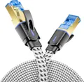 deleyCON 10m CAT 8 Netzwerkkabel Flach (Nylon, 40 Gbit/s, Kupfer Leiter) Gigabit Ethernet LAN Cable - Flaches Kabel Flachkabel Patchkabel Verlegekabel - RJ45 Stecker für CAT8 CAT7 CAT6 - Weiß