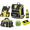 Gelber Pokémon Schulranzen für die 1. bis 4. Klasse Ergonomische, leichte Pokemon Schultasche mit Pikachu Motiv im 9-teiligen Set mit Dose & Flasche - Gelb