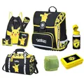 Pokémon Schulranzen für die 1. bis 4. Klasse · Ergonomisch, Kompakt, Leicht · Pokemon Schultasche mit Pikachu Motiv · Einschulungs-Set mit mit Sporttasche, Dose und Flasche (9-teiliges Set, Gelb)