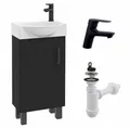 STAMAR Waschbeckenunterschrank Badmöbel Standschrank 40 cm mit Waschbecken Schwarz Armatur Unterschrank stehend Keramik Siphon Set schmal schwarz Sigma