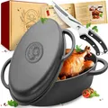 KRUSTENZAUBER 38cm Gusseisen Bräter mit Deckel backofengeeignet inkl. Geflügelschere - 9kg Gänsebräter - Idealer Topf XXL, Schmortopf Bratentopf, Induktion, Gusseisenpfanne