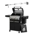 Feuergott Gasgrill Hektor 3B-S inkl. Drehspieß und Abdeckhaube mit 3 Brennern, Sear-Brenner, Gusseisen-Grillrost, Seitenkocher, Sichtfenster und Thermometer für Garten und Terrasse