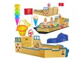 KIDIZ® Sandkasten Ahoi - Piratenschiff Boot Segelschiff aus Holz Inkl. Abdeckung, Bodenplane, Sitzbank, Flaggenmast, Sandspielzeug Große Kinder Sandkiste für den Garten Outdoor Sandbox