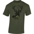 Baddery Print-Shirt Jäger T-Shirt: "Forest Deer" - Geschenk für Jäger - Jagd Tshirt, hochwertiger Siebdruck, aus Baumwolle grün L