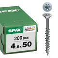 SPAX Universalschraube, 4,5 x 50 mm, 200 Stück, T-STAR plus, Senkkopf, Teilgewinde, 4CUT, WIROX A3J, 0191010450503