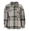Baumfuchs Damen Overshirt mit Karomuster - Hemd-Jacke mit Sherpa-Futter in Grau-Grün Größe XXL